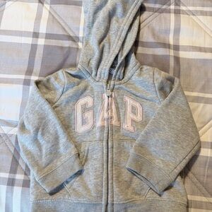 GAP Gray Toddler Zip Hoodie with Pink-Trim Logo